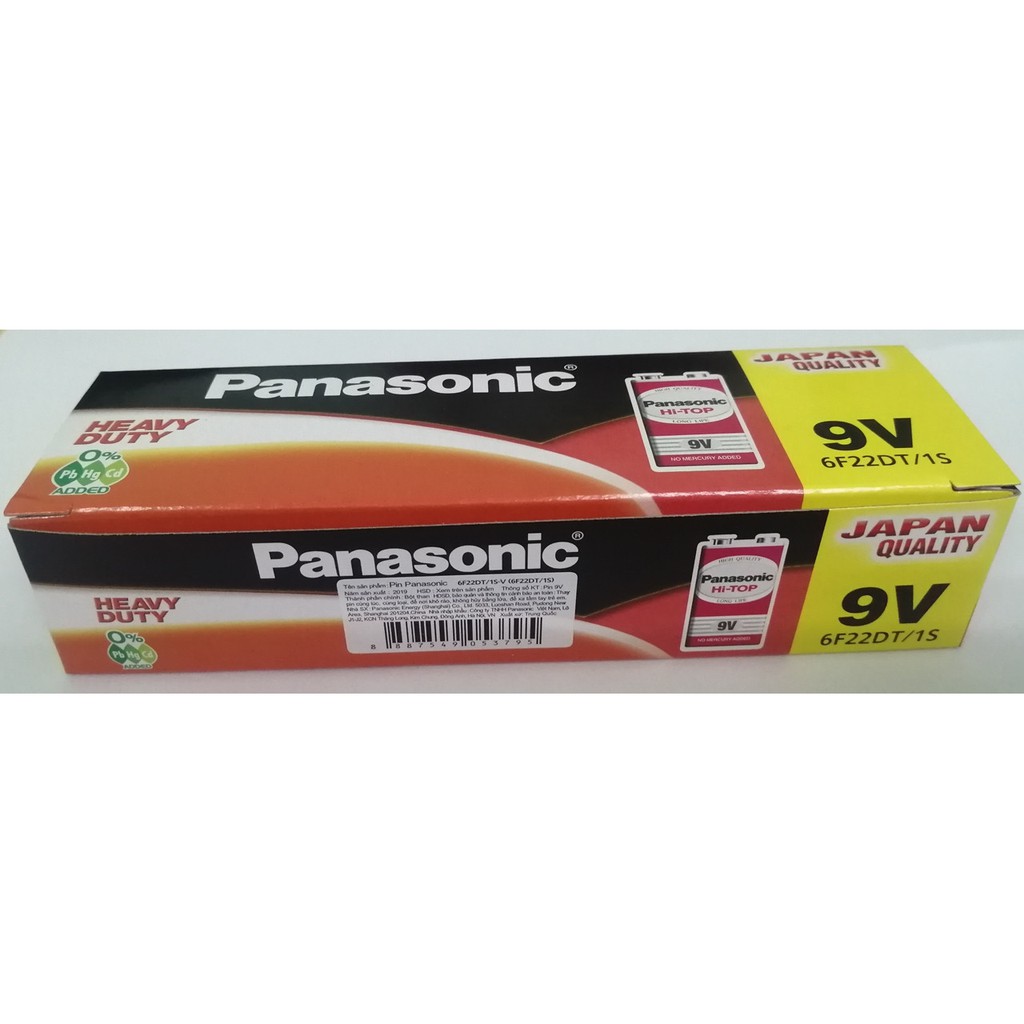 Hộp 12 Viên Pin Vuông 9V Panasonic 6F22DT/1S Heavy Duty