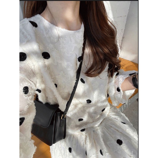 Váy (đầm) dài chấm bi Hàn Quốc có lớp lót mịn bên trong, Váy maxi đi biển đẹp, freesize đến 68kg