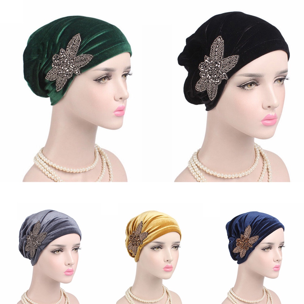 Mũ Nhung Trùm Đầu Đính Hạt Thời Trang Cho Phụ Nữ Hồi Giáo