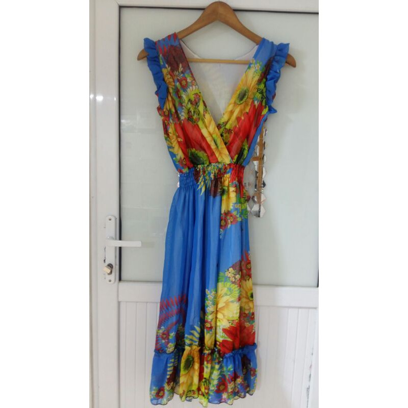 Đầm Maxi cổ v họa tiết