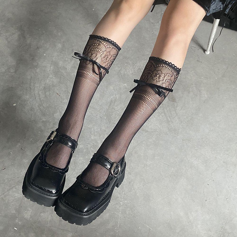 AROMA Tất Ren Trong Suốt Thoáng Khí Phối Nơ Xinh Xắn Theo Phong Cách Lolita Dành Cho Nữ