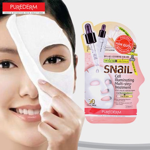 Mặt Nạ 3D Ốc Sên Purederm Snail Nail Cell Illuminating Multi Step Treatment 25 gr - Làm sáng da với 2 bước