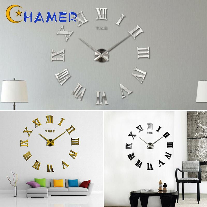 3D DIY Wall Clock Kitchen Ornament High-density Mirror Luxury Large Practical