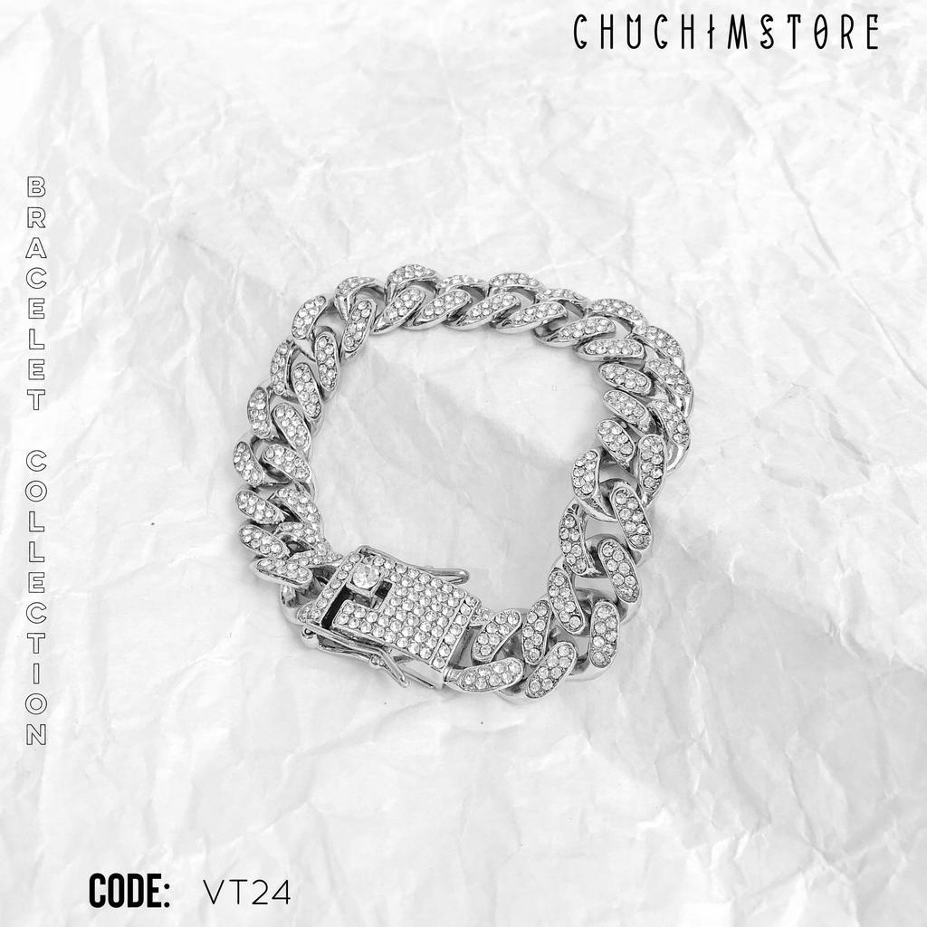Vòng Tay Cuban Mắt Xích Đính Đá Hiphop - THÉP KHÔNG GỈ - VT018