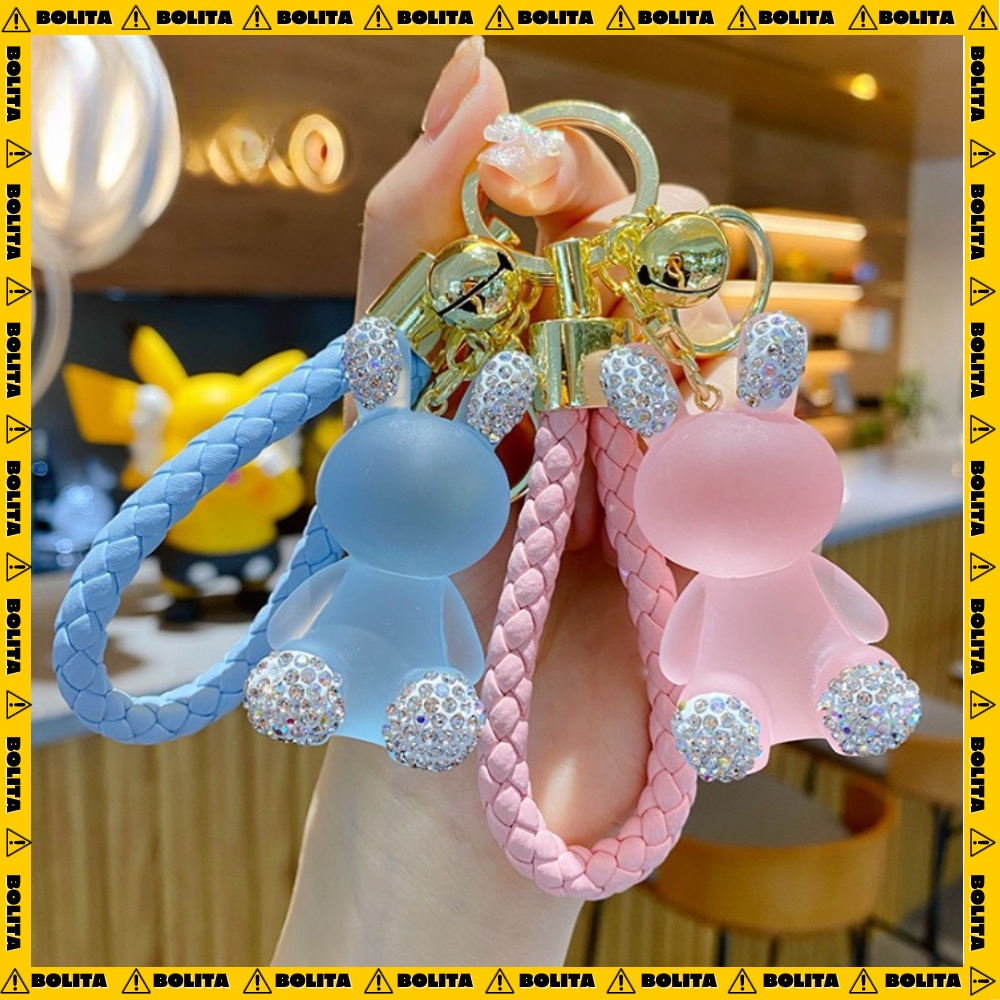 Móc khoá gấu tai đính đá cao cấp treo balo cute dễ thương phong cách Hàn Quốc,móc khoá xe máy,ô tô đẹp tiện lợi Bolita