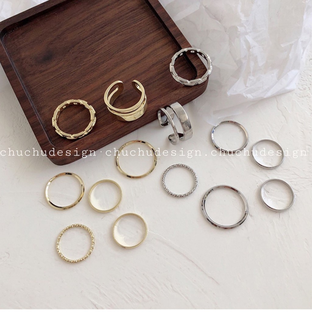 Bộ nhẫn kim loại cá tính Hàn Quốc