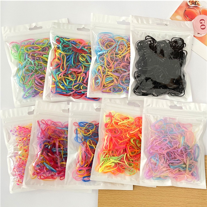 Set 200 Dây Thun Cột Tóc Nhiều Màu Sắc Họa Tiết Chấm Bi
