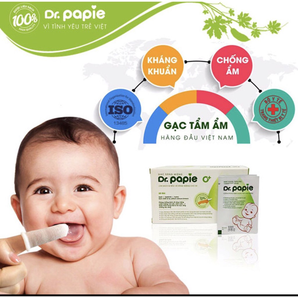 Gạc rơ lưỡi Dr Papie làm sạch, bảo vệ răng miệng cho bé (30 gói)