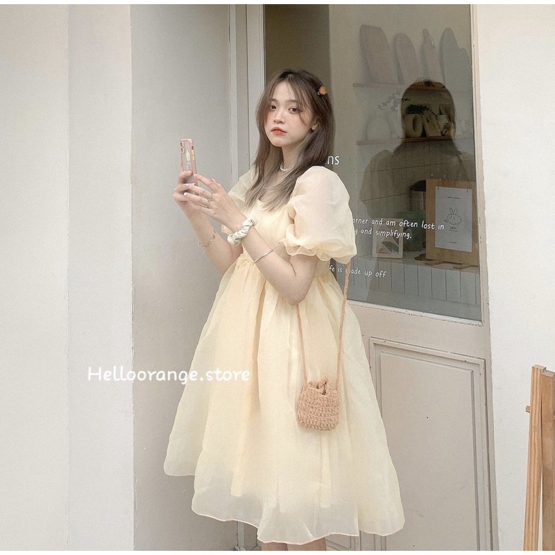 VIBED Đầm babydoll vol tơ màu nude dễ thương