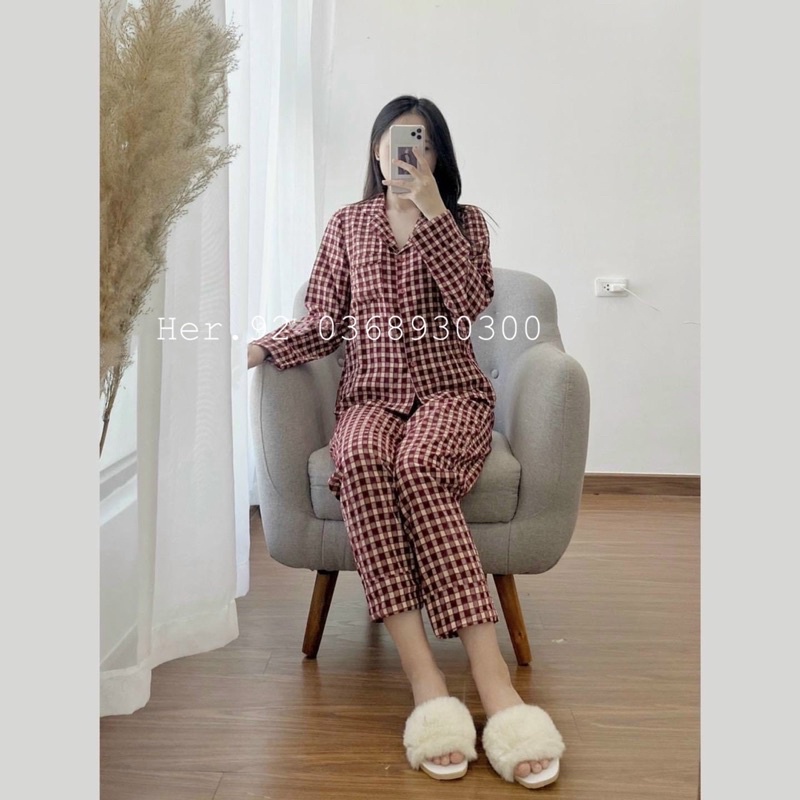 BỘ PIJAMA CHẤT ĐŨI HOẠ TIẾT KẺ Ô HÀNG THIẾT KẾ CAO CẤP