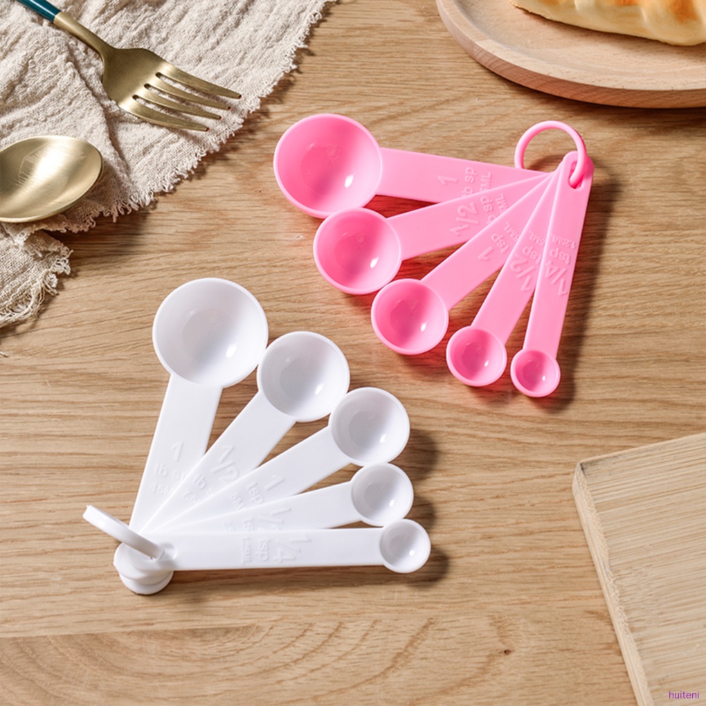 Set 5 Muỗng Đo Lường Gia Vị Bằng Nhựa Màu Trắng Tiện Dụng Cho Nhà Bếp Diy