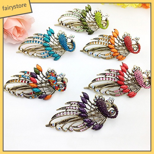 Kẹp tóc hình chim công đính hạt lấp lánh hợp thời trang dành cho nữ