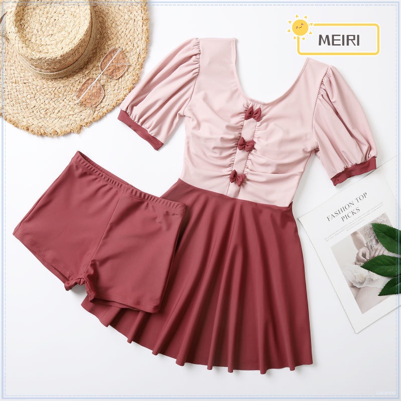 Bộ Đồ Bơi Một Mảnh Tay Ngắn Màu Hồng Dành Cho Bé Gái 10-15 Tuổi