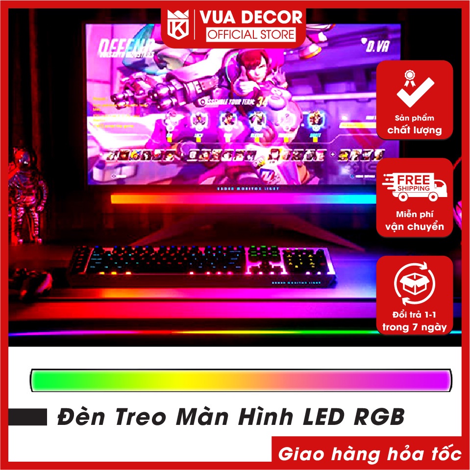 Combo 2 Thanh Đèn LED RGB Treo Màn Hình, Nháy Theo Nhạc Decor Góc PC TV Hiệu Ứng LED Đổi Màu Tặng Kèm Remote Điều Khiển