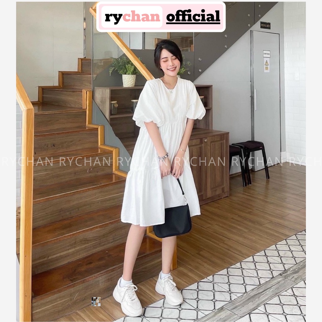 Đầm Xòe Babydoll Trắng Tay Phồng 2 Tầng Lót Trong Dày Dặn  - DX0024
