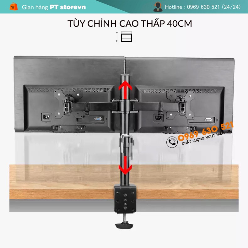 Giá Treo Màn Hình - Giá Đỡ 2 Màn Hình MS02 17 - 27 Inch - Xoay 360 Độ