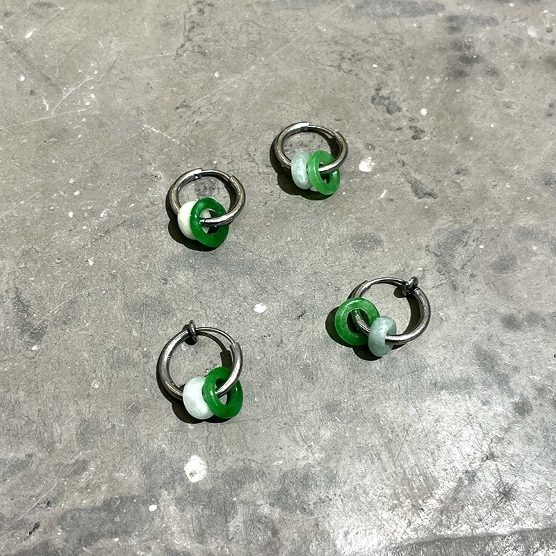 Bông Tai Thép Titan Đính Ngọc Bích Thời Trang Hip Hop Đường Phố Cho Nam Và Nữ