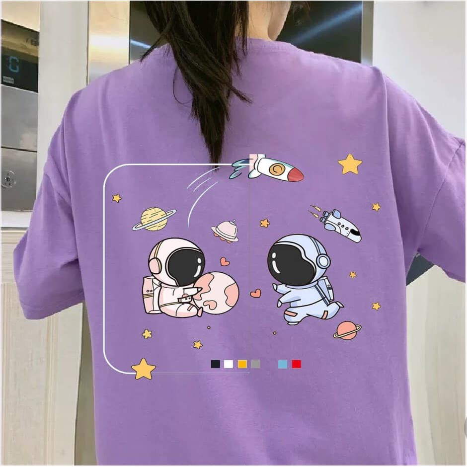 Áo thun tay lỡ nữ freesize phông form rộng dáng Unisex, mặc lớp, nhóm, cặp in hình HÀNH TINH TÊN LỬA HAI PHG màu tím