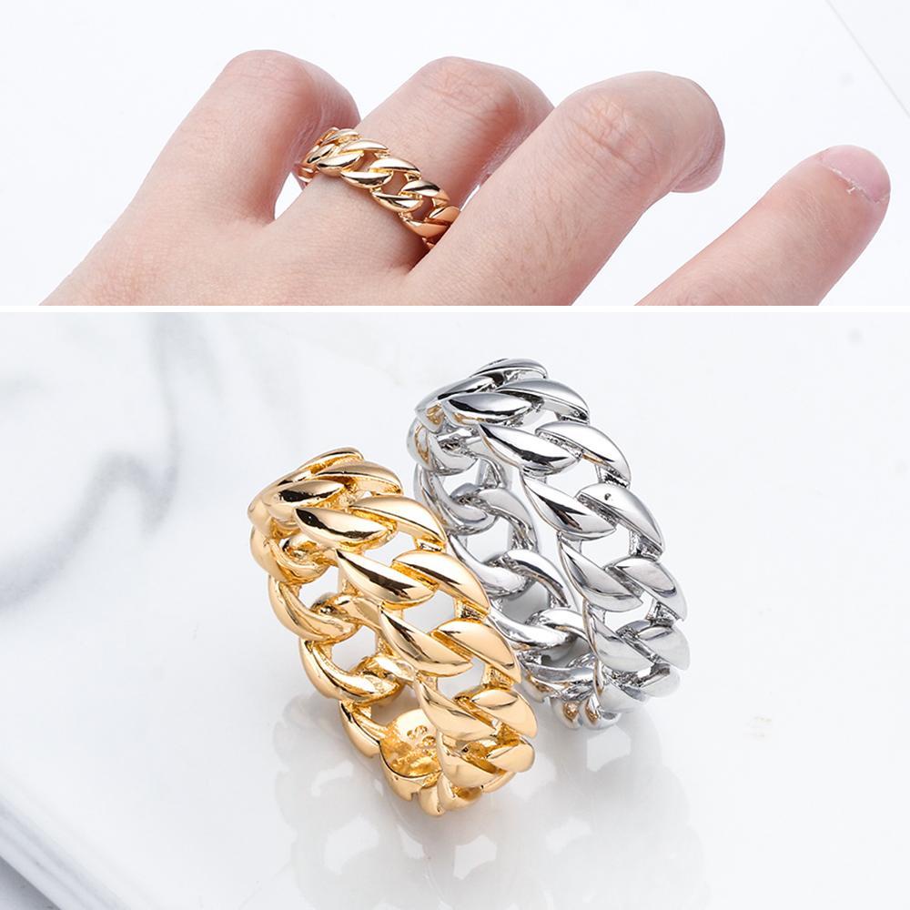 MELODG Nhẫn Mắt Xích Bằng Thép Không Gỉ Mạ Vàng Thời Trang Mới Cho Nam Nữ