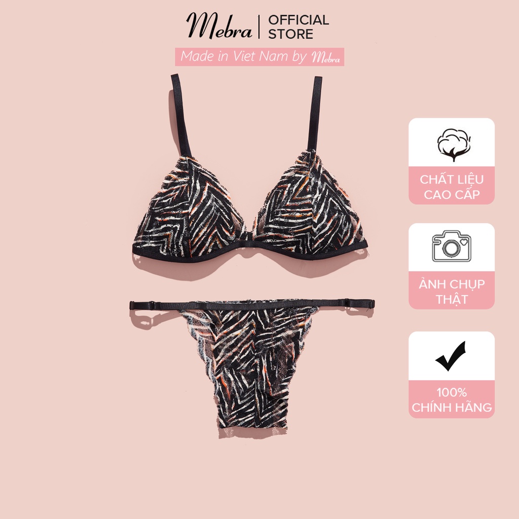 Set đồ lót bralette ren không gọng mút mỏng có tăng đê 4 chiều thương hiệu Mebra, hoạ tiết sang trọng A018+Q017