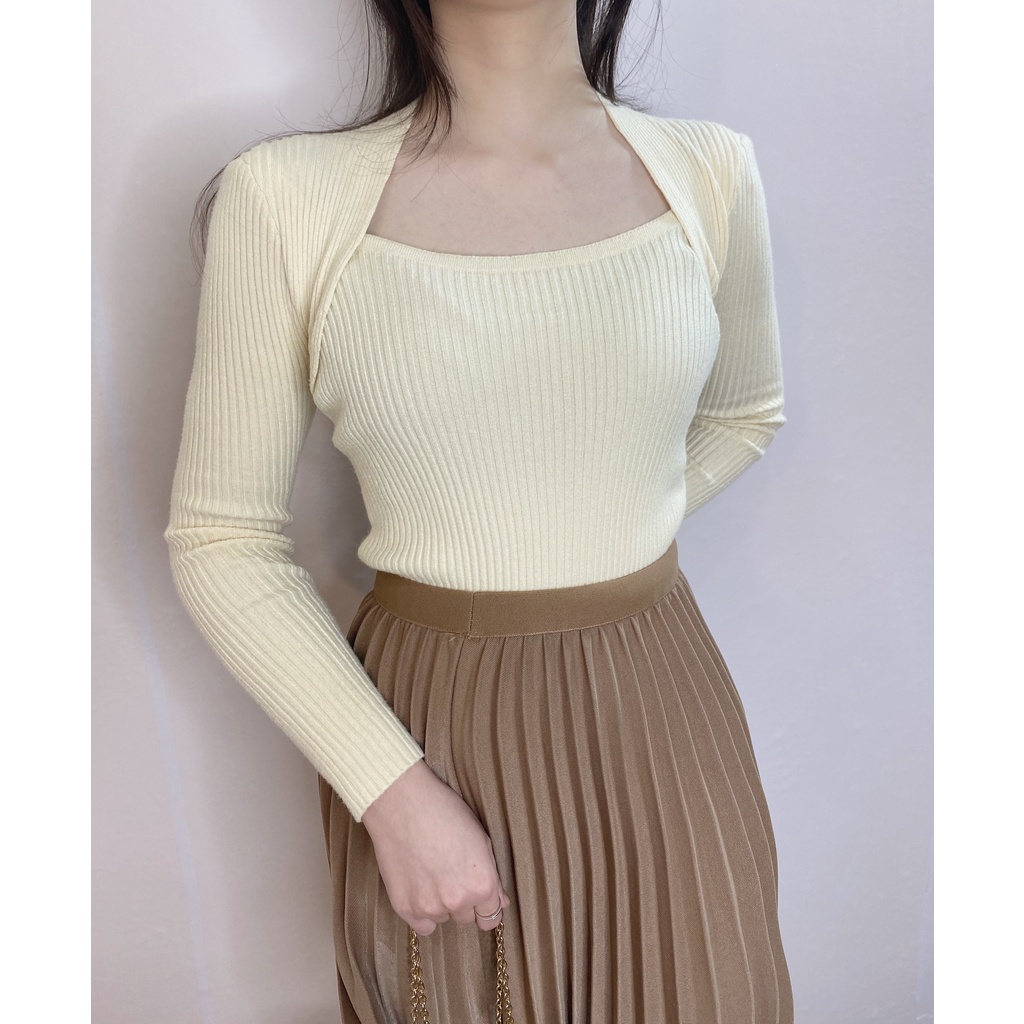 Áo len tăm nhỏ cổ vuông vạt ngoài nữ công sở mềm mịn co giãn màu dễ phối đồ hàng Quảng Châu loại 1 cực xinh mosohali