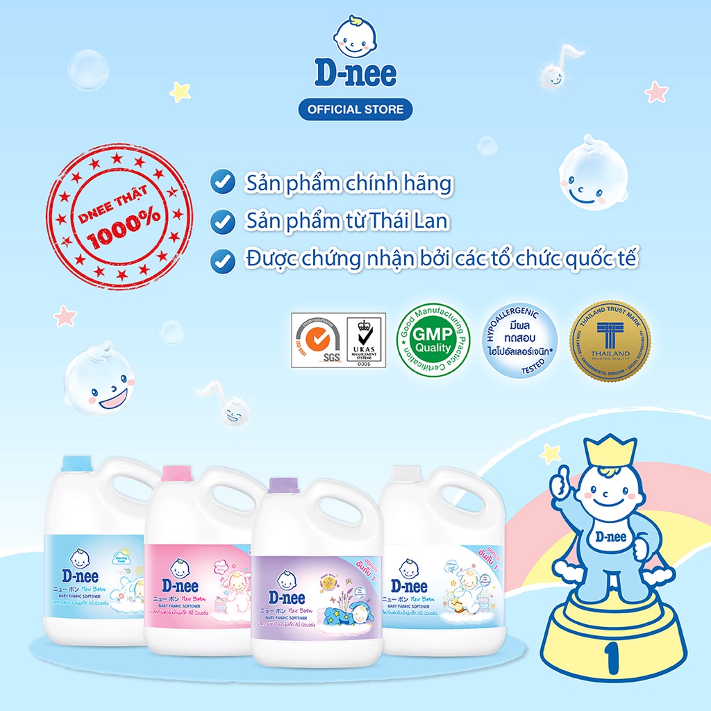 Nước giặt quần áo D-nee 3000 ML - Yellow Moon + Nước xả vải D-nee 2800 ML. - Night Wash