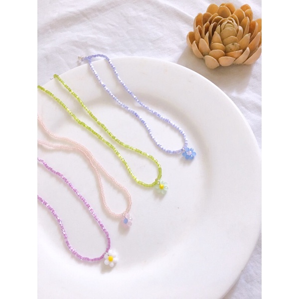 Vòng cổ hạt cườm hình hoa cúc màu pastel hạt cườm 2mm