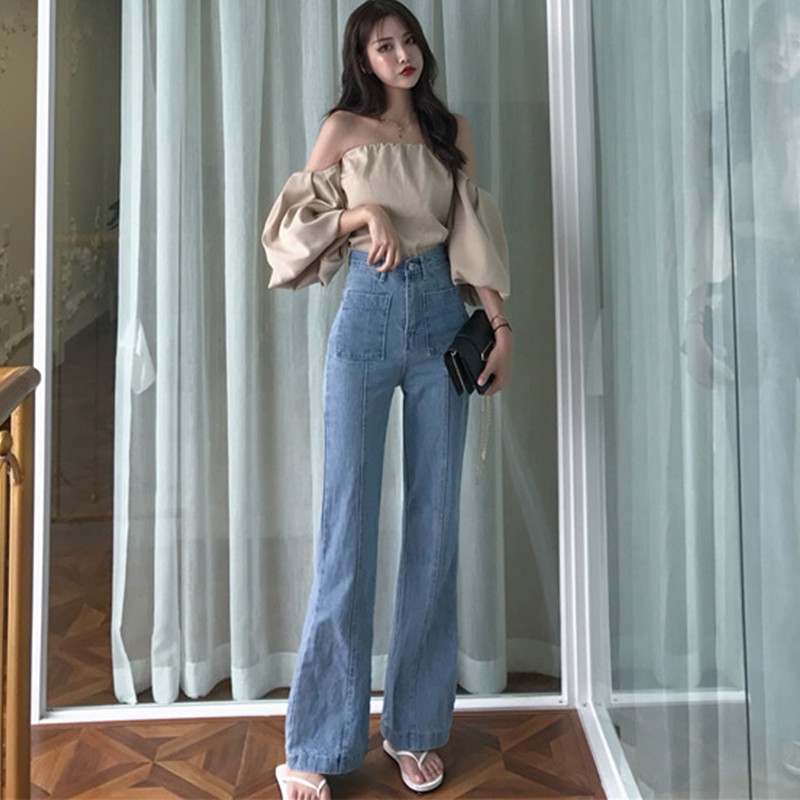 CÓ SẴN Quần jean ống loe 2 túi lưng cao có ẢNH THẬT | BigBuy360 - bigbuy360.vn