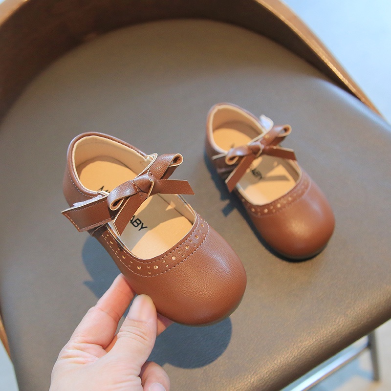 Giày búp bê da đế mềm đính nơ xinh xắn cho bé gái 1-8 tuổi