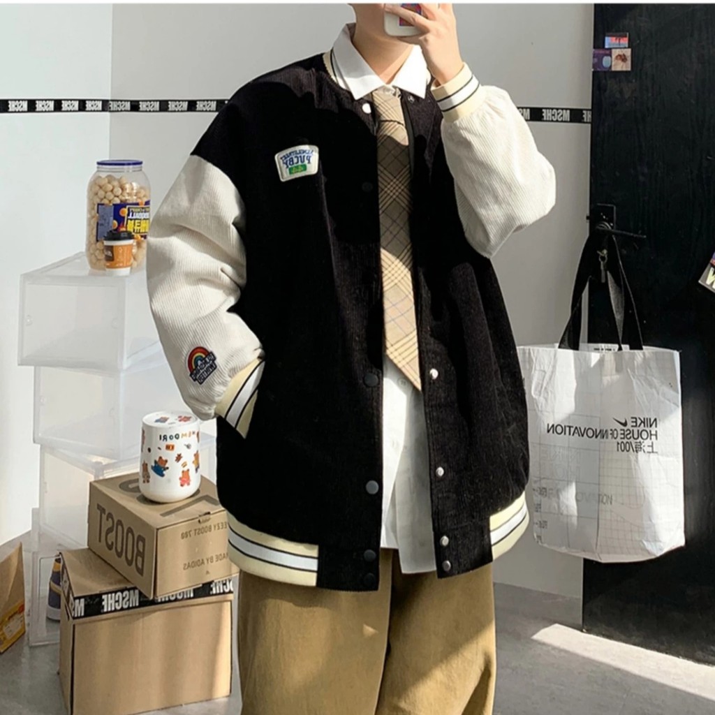 Áo Bomber Nhung Tăm Chữ Thêu PUCBY ❤ Áo Khoác Bóng Chày Dáng Rộng Nam Nữ DH23