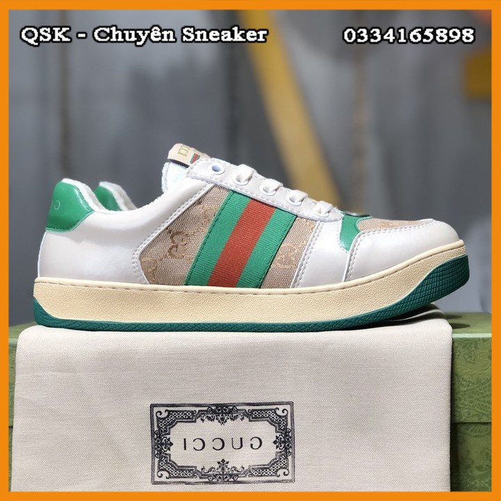 Giày Sneaker Gucci Screener Leather Xanh, Tím Cao Cấp Fullbox, Giày thể thao gucci sơn tùng 2 màu xanh, tím dày dặn.