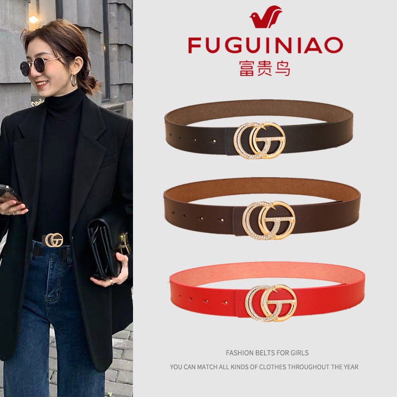 Fuguiniao belt nữ thời trang mới thắt lưng da kết hợp kim cương đôi gg sinh trí quần jean Hàn Quốcyf