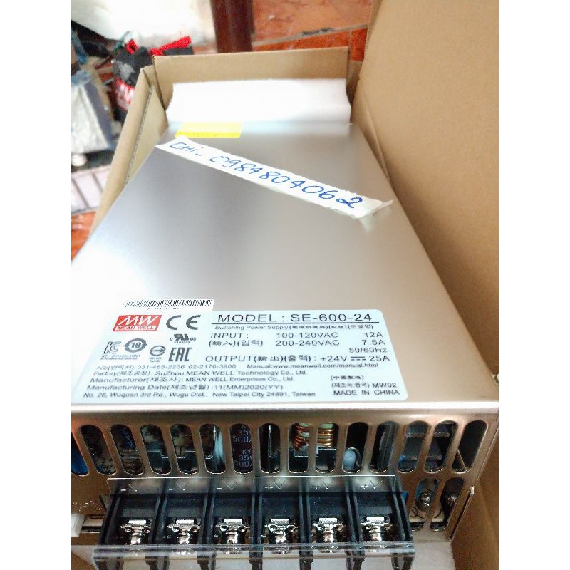 Nguồn 24V, 600w, 25a, SE-600-24 - Meanwell (Thay sang LRS-600-24)