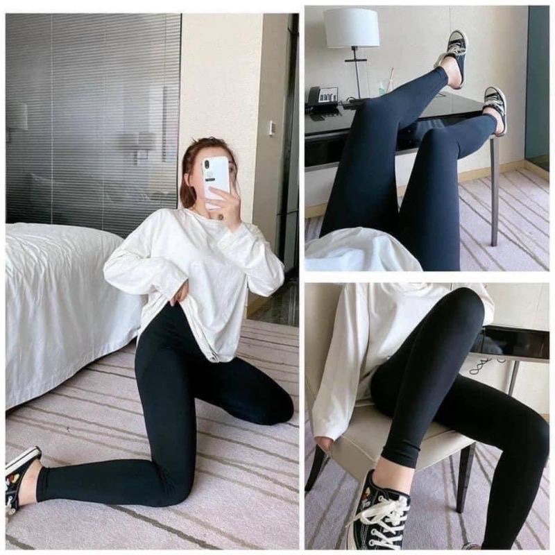 Quần legging Gu chất cotton co dãn cạp chun bản to kết hợp nhiều loại áo mặc đi học đi làm