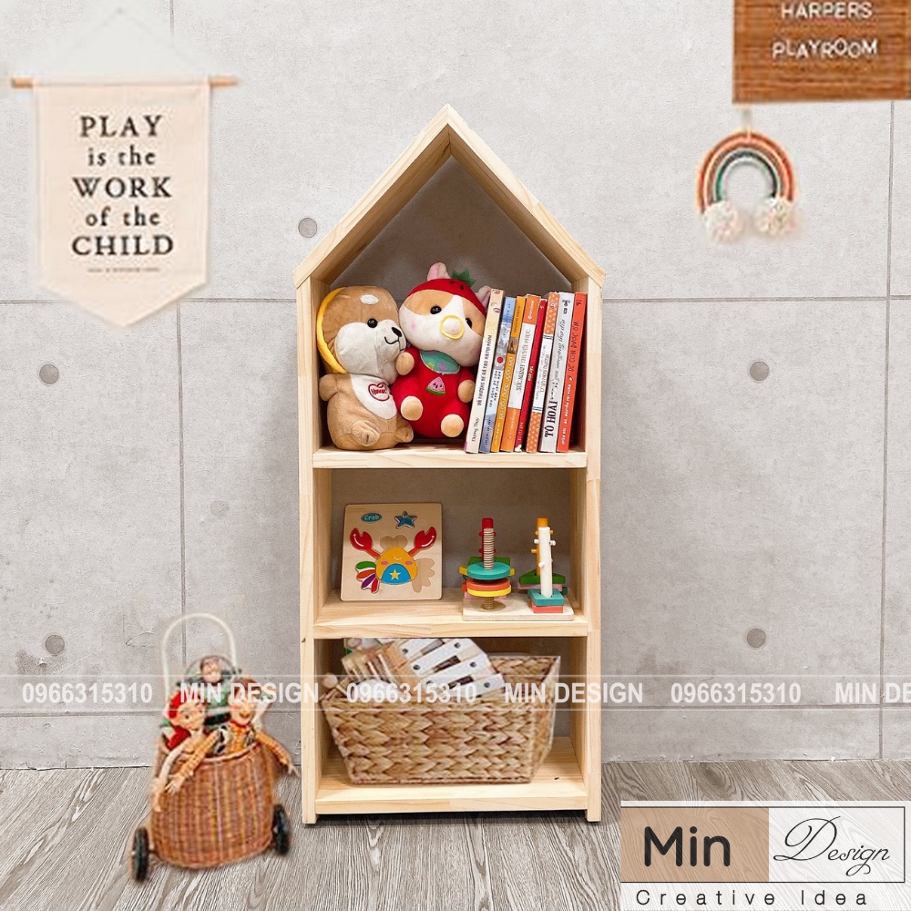 Kệ gỗ đồ chơi đa năng cho bé, kệ sách MIN Design chất liệu gỗ Thông tự nhiên nhập khẩu,an toàn cho bé sử dụng!