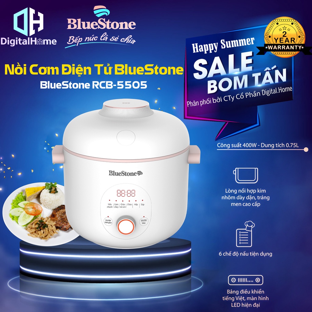 Nồi Cơm Điện Tử  BlueStone RCB 5905,Công Suất 400W,Dung tích 0,75lit,Bảo Hành Chính Hãng 2 Năm