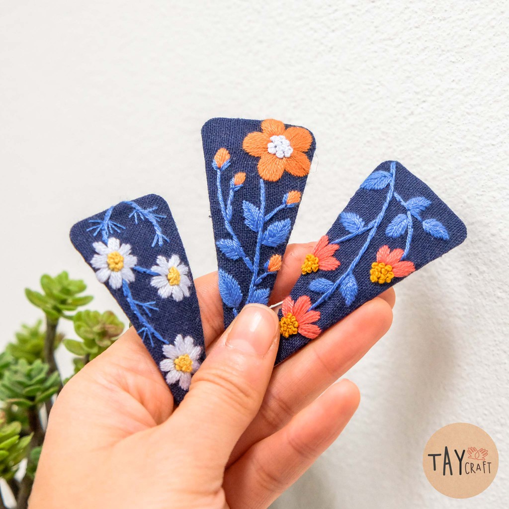 Kẹp tóc linen handmade thêu tay