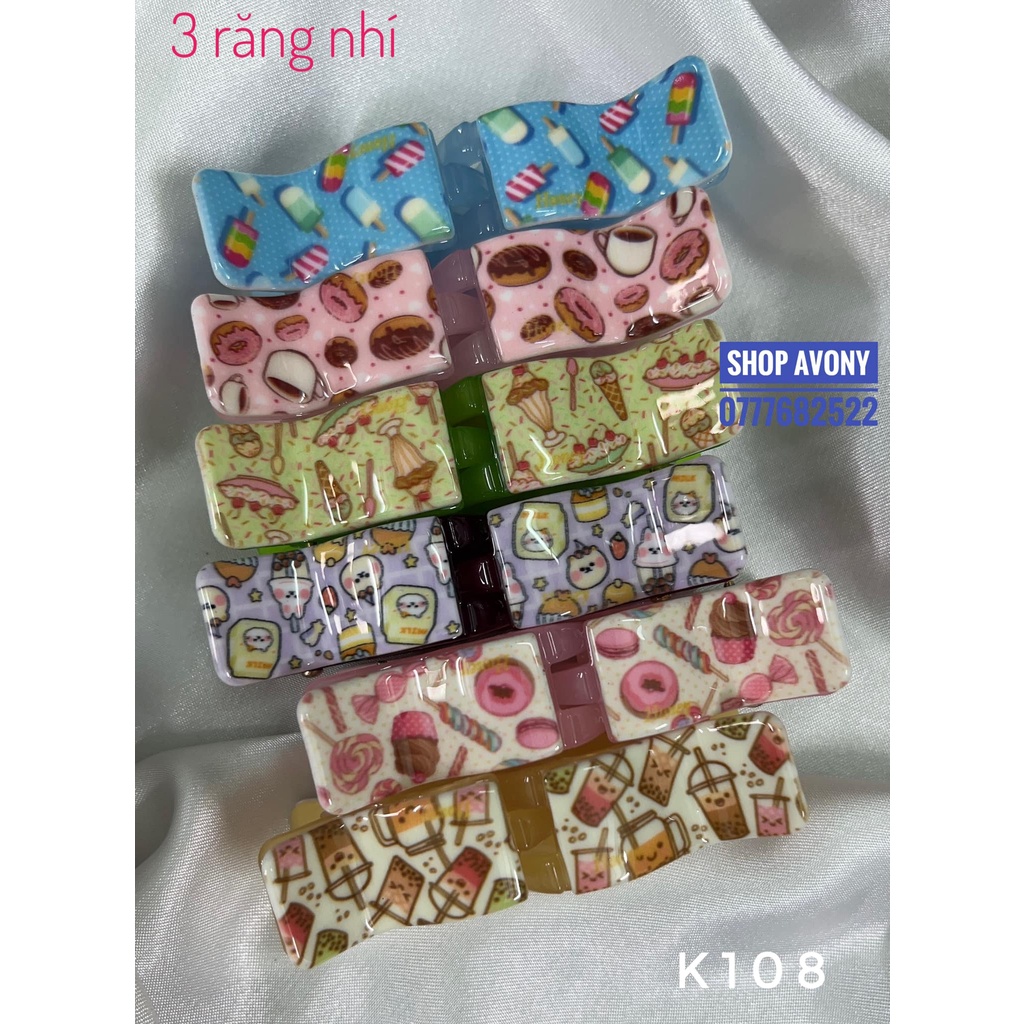 Kẹp tóc càng cua hãng Honey size mini in hoạ tiết bánh. trà sữa ngọt ngào