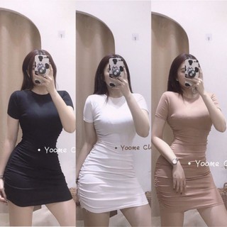 Váy body cổ tròn nhún hông A170