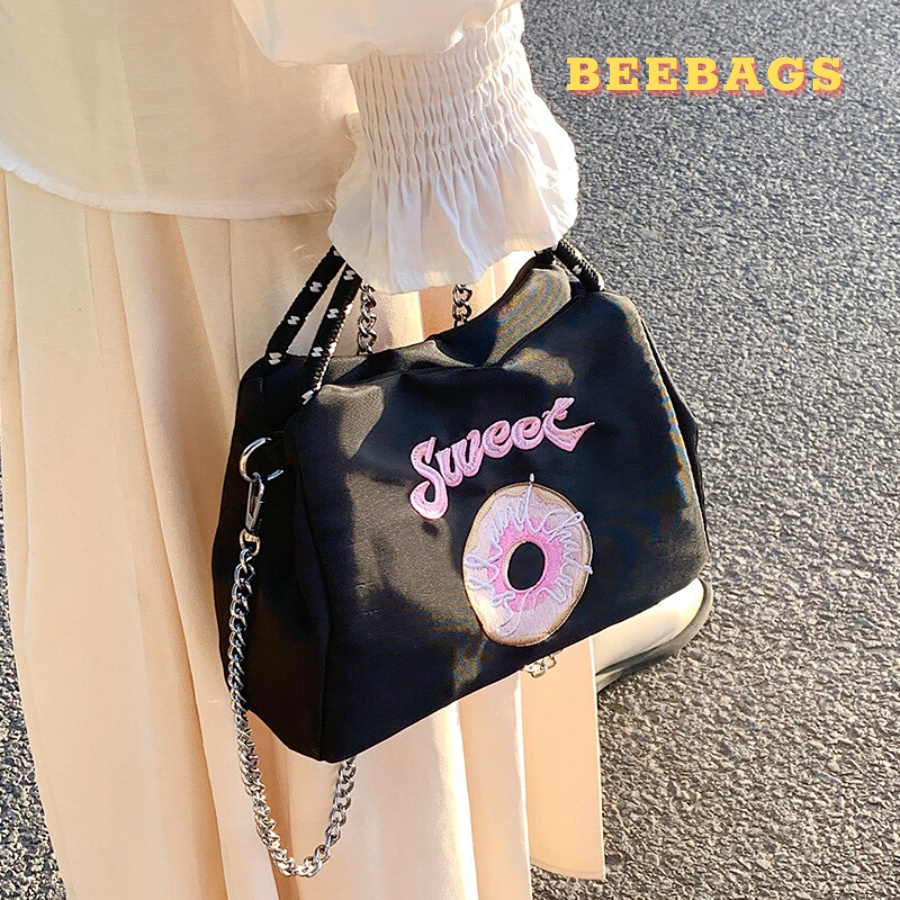 Túi Cầm Tay Chất Liệu Vải Canvas Họa Tiết Donut Dễ Thương Độc Lạ | TX43 | Túi Nữ Đeo Chéo Dây Xích Dễ Phối Đồ Đi Chơi