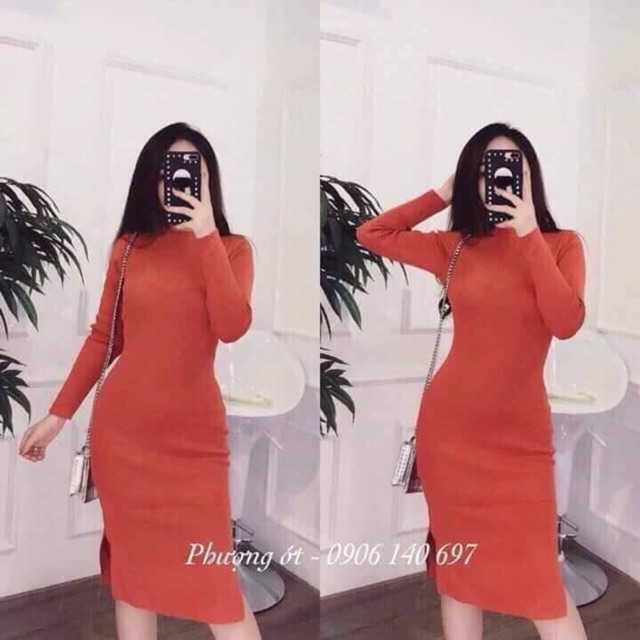 Đầm len body cổ tròn