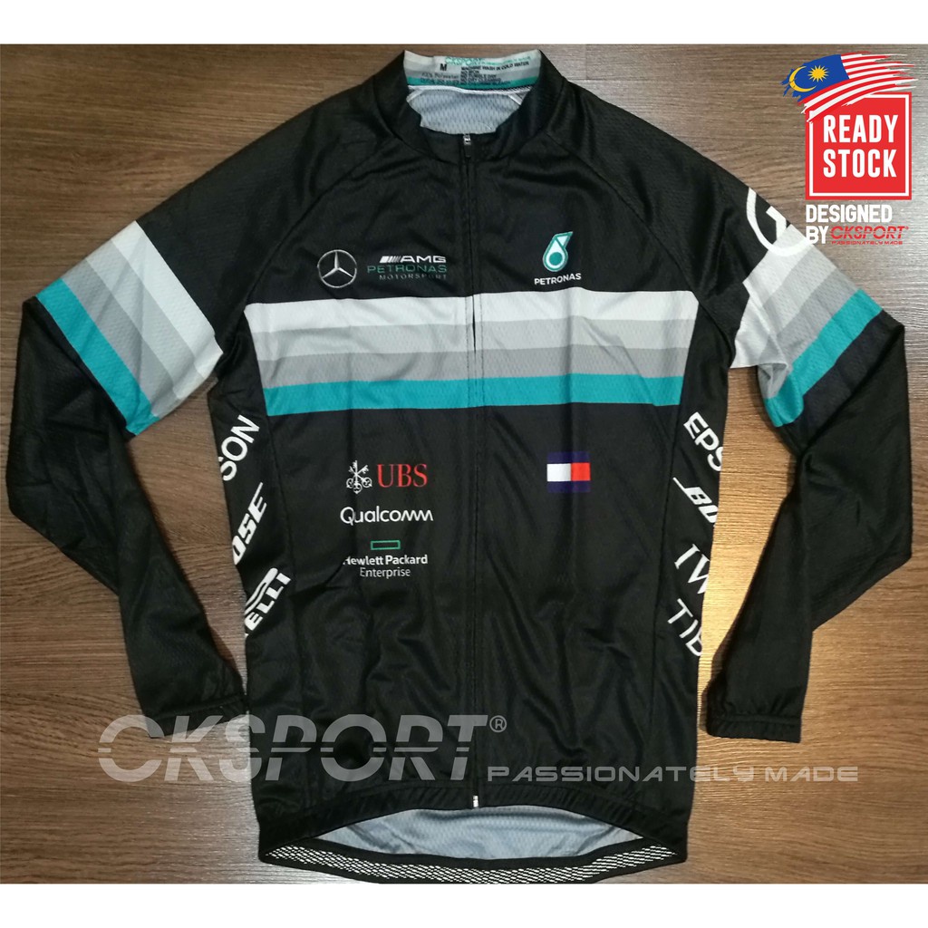 Petronas AMG Mercedes Áo Đen Dài Tay Đi Xe Đạp Mát Mẻ Công Nghệ Mát Mẻ Hàng Có Sẵn