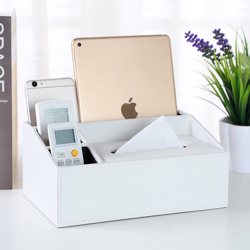 Hộp đựng khăn giấy để bàn, hộp đựng đồ đa năng thiết kế nhiều ngăn sang trọng