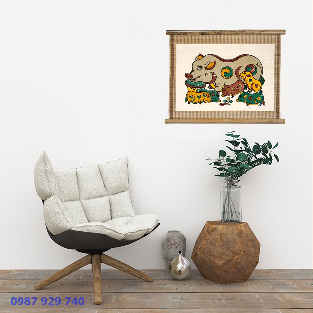 Tranh Đông Hồ, Bức Đàn lợn, lợn đàn  trang trí nhà cửa hàng, quán cà phê cafe, phòng khách, trang trí