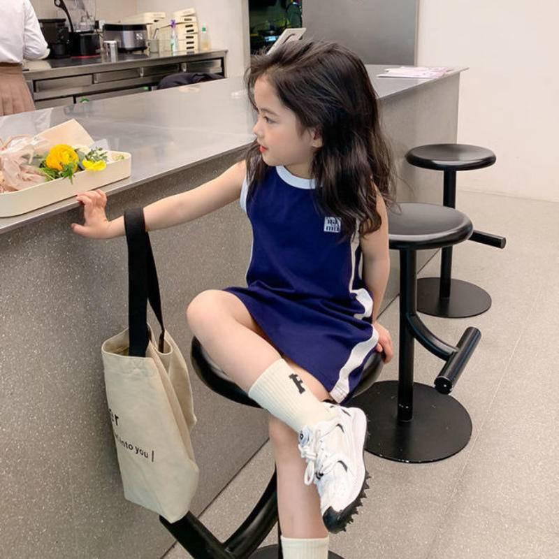 Đầm dài vừa không tay cotton suông phong cách mùa hè Hàn Quốc cho bé gái
