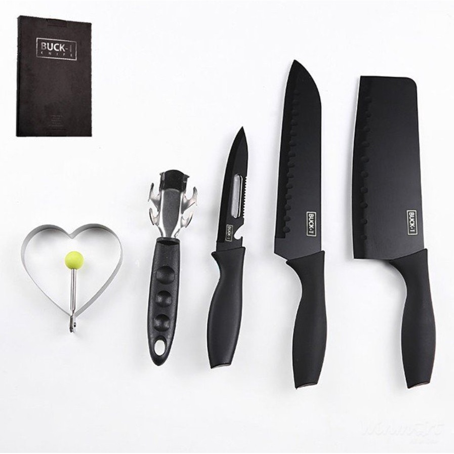 Bộ dao Buck-I sắc bén 5 món màu đen
