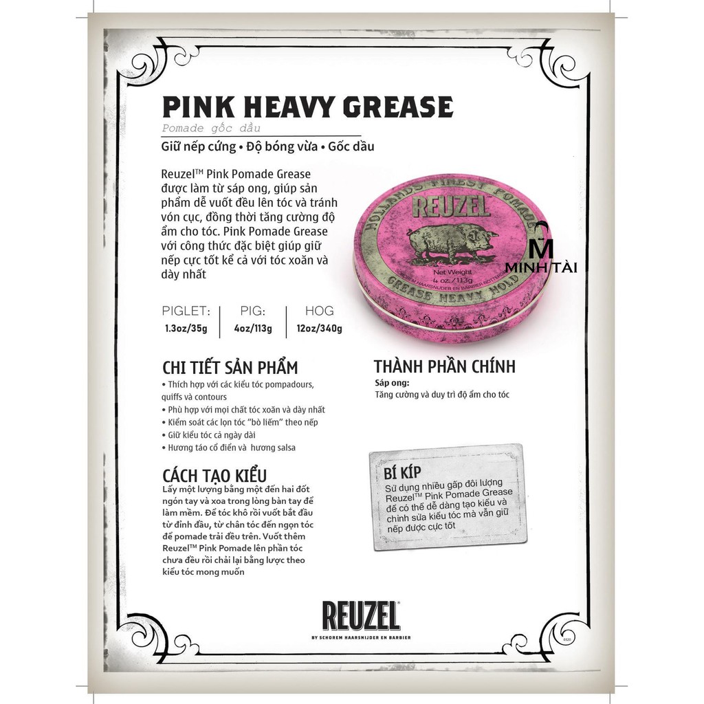 Sáp Vuốt Tóc Nam REUZEL Pink Pomade - Hàng Chính Hãng  + Xịt Dưỡng Tóc Reuzel Tonic 20ml + Lược Chải Tóc Pomade