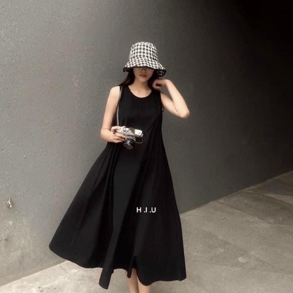 Váy maxi xuông đũi trơn sát nách 3 màu - Đầm suông dáng rộng đũi mát dạo phố ảnh thật