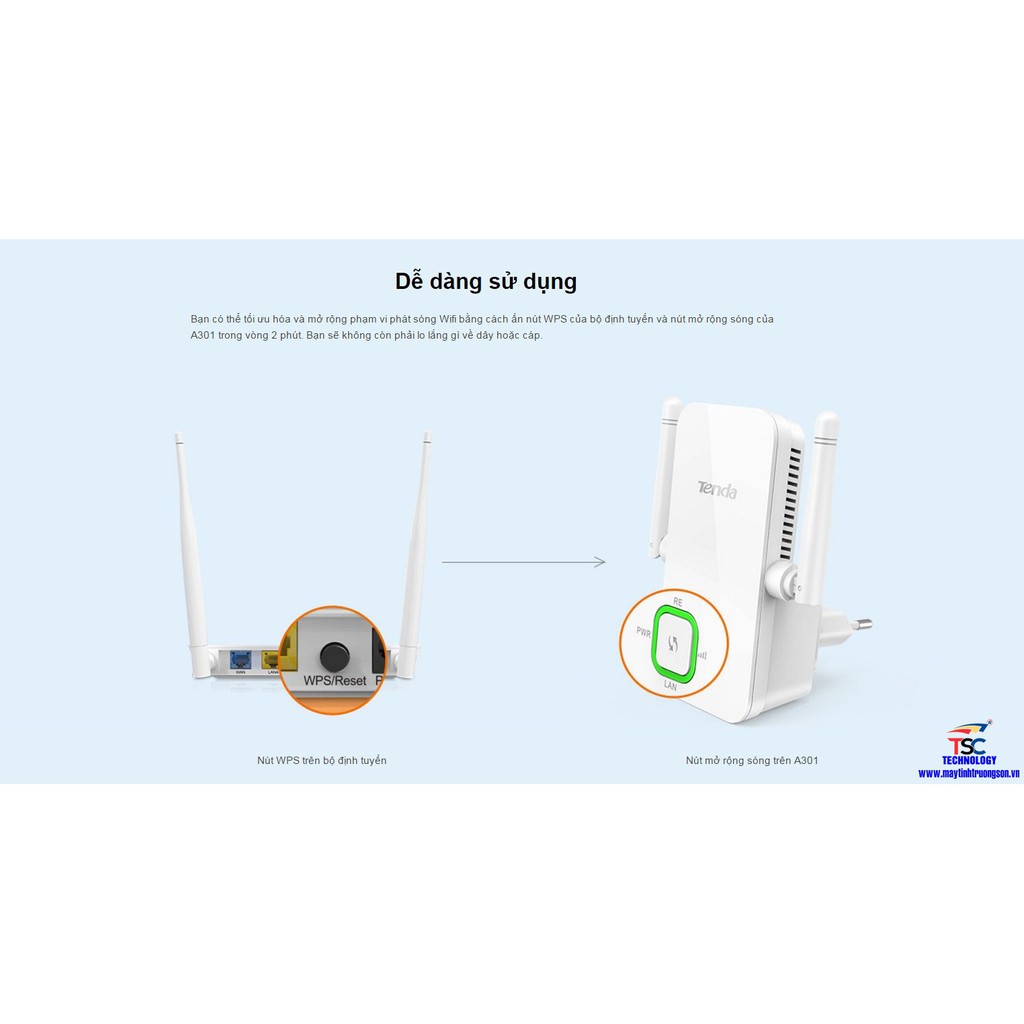 Tenda A301/ A9 - Bộ Mở Rộng Sóng Wifi Chuẩn N Tốc Độ 300Mbps