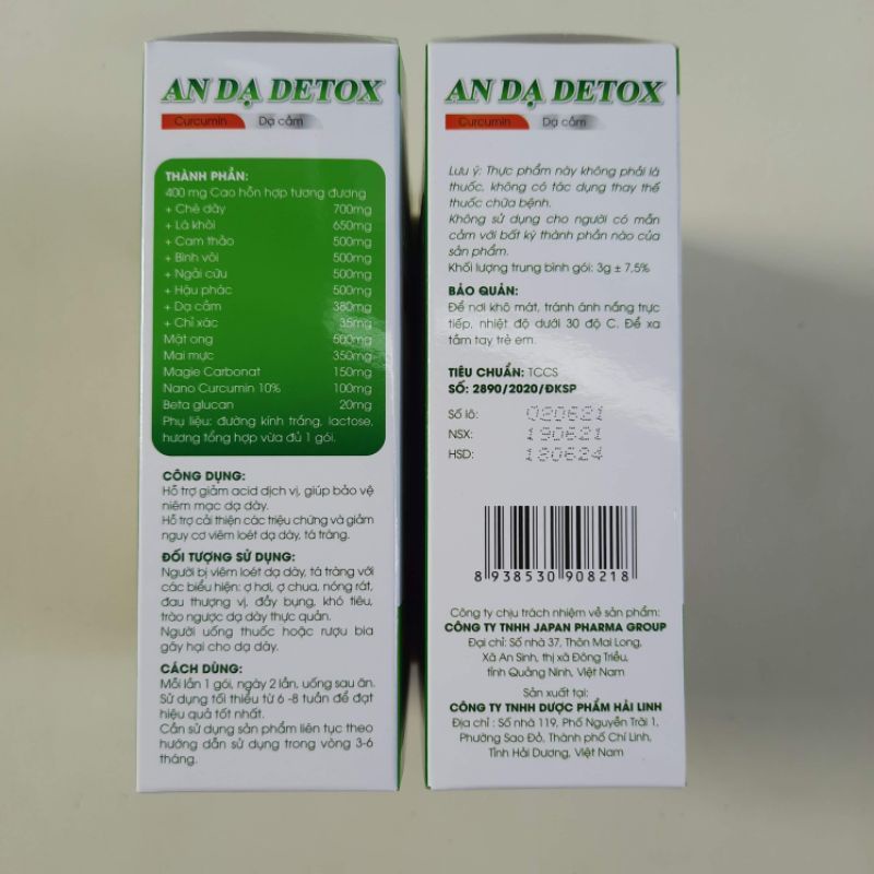 AN DẠ DETOX - Hộp 20 gói hỗ trợ dạ dày